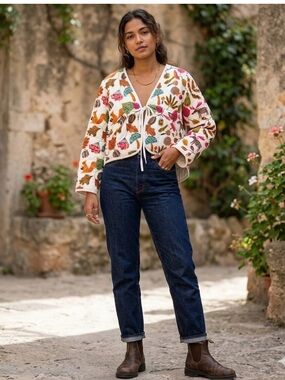 Hand Block Printed Quilted Cotton Reversible Jacket XL